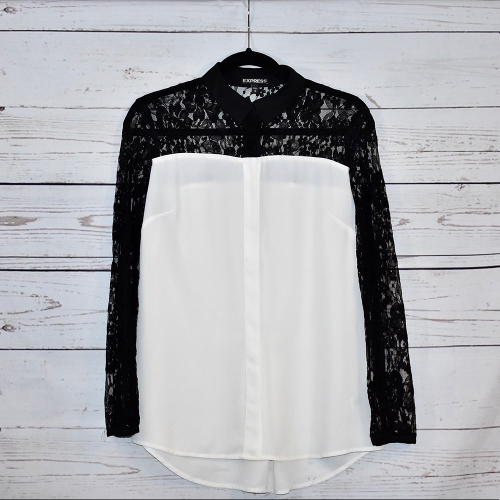 Express | Cream and Black Blouse | Lace | M
